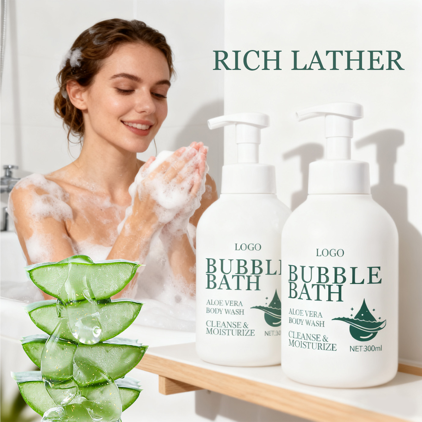 OEM Aloe Vera Bubble Bath & Body Wash – 2-in-1 Soothing Shower Gel & Foaming Bath Soak for Sensitive Dry Skin | Private Label Aloe Cleanser for Brands - Image 3