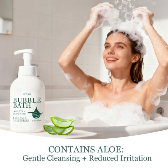 OEM Aloe Vera Bubble Bath & Body Wash – 2-in-1 Soothing Shower Gel & Foaming Bath Soak for Sensitive Dry Skin | Private Label Aloe Cleanser for Brands